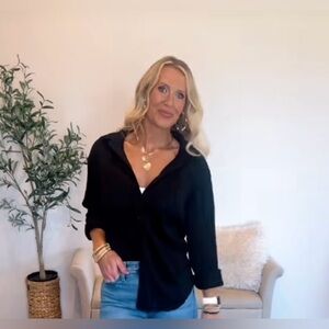 Black Women’s Textured Long Sleeve Button Down.